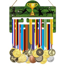 BETESSIN Fussball Medaillenhalter Holz - Fußball-Medaillen-Aufhänger - Medaillen Aufbewahrung - Medaillenständer für Fußballspieler Geschenk, Wand Dekoration UVM. (30x17cm)