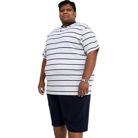 Big and Tall Size PJS Plain Pyjamas Set Plus Size Nightwear - Grey/Navy Stripe (4XL)