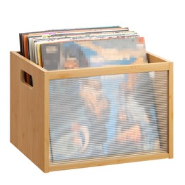 GHWIE Record Storage Holder LP Record Storage ，Visible Record Holder Crate with Handle，Great for Storing Vinyl Records/Albums, Folders, Books, Toys and Clothes