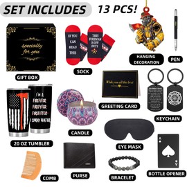 CCXWENNHT 13PCS Firefighter Gifts For men,Fireman Gifts For Men,Husband,Boyfriend,Coworkers,Birthday, Retired,Graduation Firefighter Gift For Firemen From Son Daughter,Gift For Firefighters Men Women