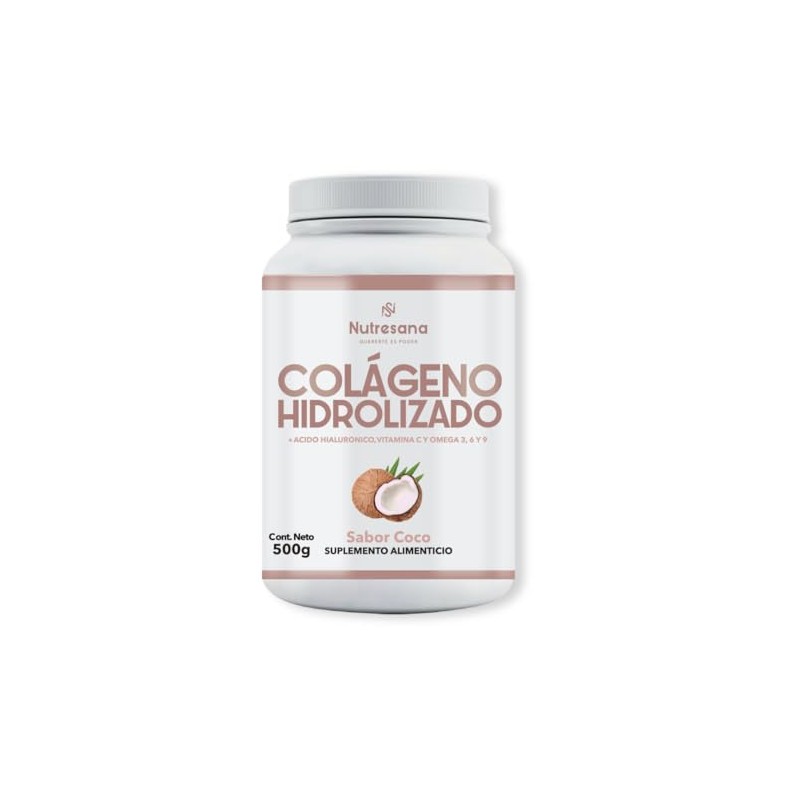 Nutresana Colágeno Hidrolizado Sabor Coco Ácido Hialurónico Vitaminas Omega Suplemento