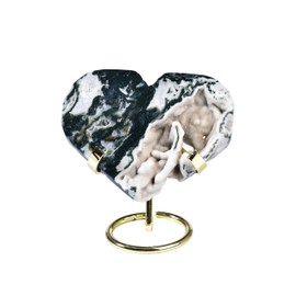 AMOYSTONE Heart Shaped Stones Large Moss Agate Heart Shape Love Stones Gemstones Polished for Therapy Healing Reiki Energy Balancing Decor Gifts 4-4.5"/pc with Golden Alloy Bracket