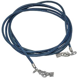 Unbespielt Leather Cord Necklace Blue Women Men Two Lobster Clasp Silver-Coloured 1 m Long Can Be Shorten, Leather