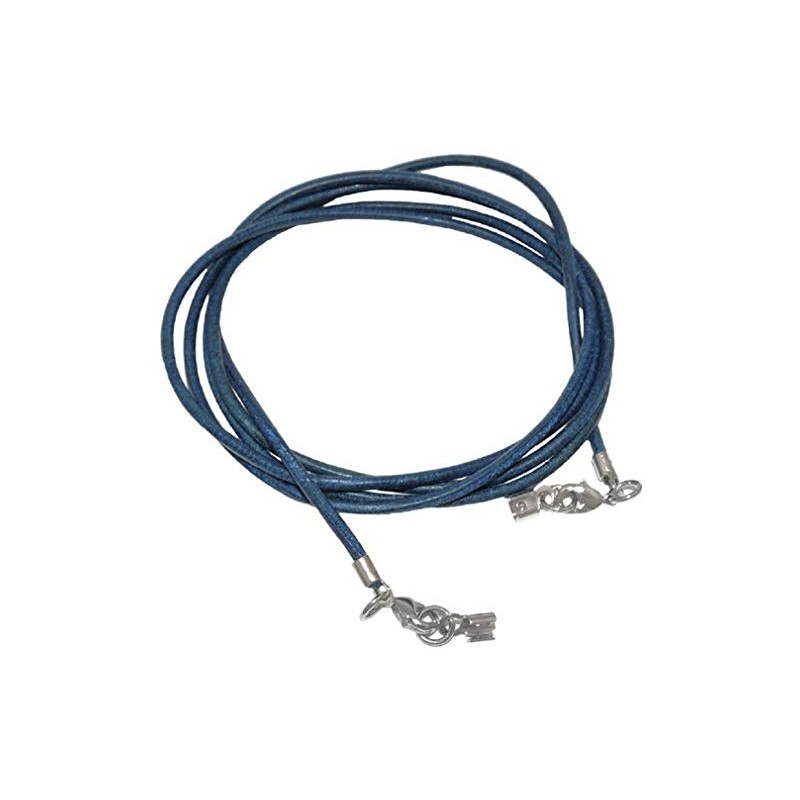 Unbespielt Leather Cord Necklace Blue Women Men Two Lobster Clasp