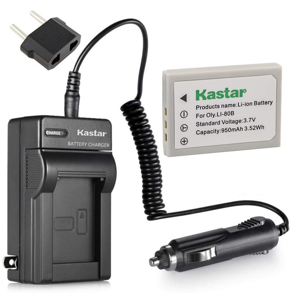 Kastar Battery (1-Pack) and Charger Kit for Olympus Li-80B and
