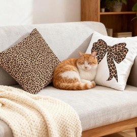 Coquette Leopard Print Bow Pillow Covers 18x18 Set of 2, Leopard Room Decor, Trendy Preppy Cheetah Print Bow Decorative Throw Pillow Covers for Girls Dorm Bedroom Apartment Home