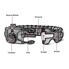 TECHONG 5 in 1 Sports Paracord Bracelet - Survival Plain Casual Wristband with Multi Emergency Tools Compass, Flint, Whistle for Wilderness Hunting & Fishing