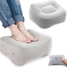 Couleurs Inflatable Travel Foot Rest Pillow, Head Pad, Soft Flocking Pillow, Flights Relax Cushion, Great for Airplane, Train, car (Grey)