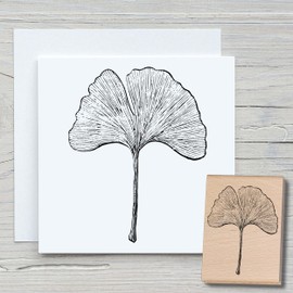 NEWSTAMPS Stamp Ginkgo Leaf Motif Stamp Large Wooden & Rubber for Card Making, Wooden Stamp, Flowers, Plants, Floral, Meadow, Grasses, Scrapbook, Textile Stamp, Decoration, Children