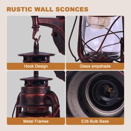 Darodo Outdoor Wall Lights, Rustic Wall Sconces, Porch Light with E26 Sockets & Glass Shades, Waterproof Outdoor Light Fixture