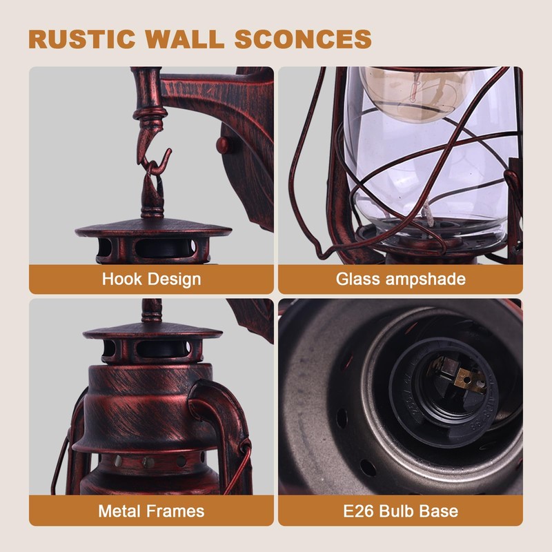 Outdoor Wall Lights, Rustic Wall Sconces, Porch Light with E26