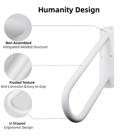 Purife 18 Inch Heavy Duty Metal Outdoor Handrails for Exterior Steps, U-Shaped White Powder Coated Hand Railing for Garage, Porch, Garden, Patio, Deck Steps, Wall Mount Staircase Handrail