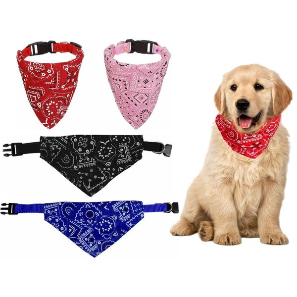 WZDK 4 PCS Bandanas de Perros, Bufanda de Mascota Ajustable,