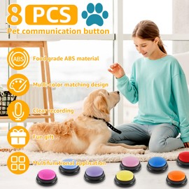 8Pcs Dog Record Button,Dog Talking Buttons Training,Record Talking Button,Voice Recording Button,Dog Communication Button,Recordable Dog Training Buttons