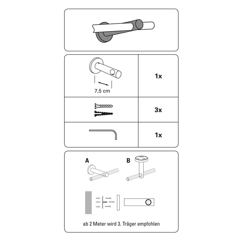 GARDINIA Support with Metal Mounting Plate for Curtain Rod, 1-Track
