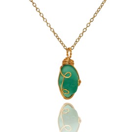 Pepeluali Handmade14K Gold Sea Glass Wire Wrap Pendant Necklace (GREEN), Beach necklace, Summer Gift, Inspirational Gifts for Women, Mom, Sister