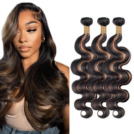 P1B30 Bundles Ombre Brown Body Wave Human Hair Bundles Highlight Body Wave Bundles Human Hair 3 Bundles 22 24 26 Inch Two Tone Black Mixed With Color 30 Bundles