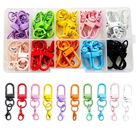 Fubuuf Pack of 40 Colourful Carabiner Key Rings Lobster Hooks, 10 Colours Carabiner Hooks, Small Rotating Metal Clips for DIY Accessories, Keys, Hanging Toys + Transparent Storage Box