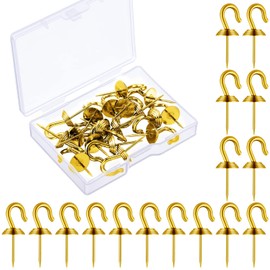 Hotop 30 Pieces Push Pin Wall Hooks Metal Thumb Tack Hangers Iron Alloy Nail Decorative Picture Hooks for 20 Lbs Home Office School Party Supply (Gold)