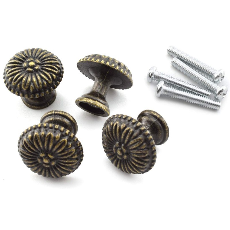 Antique Jewelry Box Pull Handle, OZXNO 4-Pack Retro Bronze Round