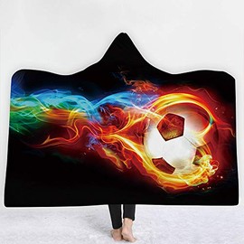 Irisbell Hooded Blanket Cape Wrap Baseball Softball Soccer Soft Wearable Blanket Hooded Throw Poncho 60''H x 80''W (Soccer-1, 60''x51'')