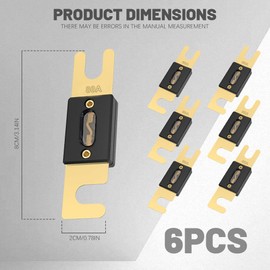 6PCS 80 Amp 32 VDC ANL Blade Fuse for Marine Car Vehicle Audio and Video System, Universal Car Accessories Gold-Plated ANL Fuses Replacement for Inverters and Other Current Applications (80A-6PCS)