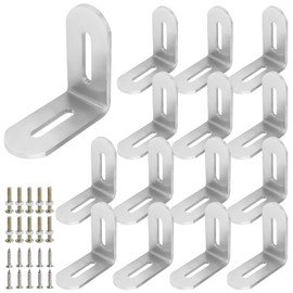 Pack of 16 L-Angle Stainless Steel Angles with 2 Slot Hole, 50 x 50 mm, 2.8 mm Thick, Adjustable Angle Connector, Stainless Steel, Adjustable Angle with 35 mm Slotted Hole, Stainless Steel, Heavy Duty
