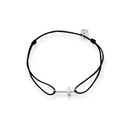 Glanzstücke München Women's Textile Bracelet Black Cross Sterling Silver 15-22 cm - Bracelet with Pendant Fabric Ribbon Bracelet Textile, Sterling Silver
