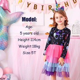 VIKITA Toddler Girls Dress Long Sleeve Cartoon Sweatshirt with Tutu for Birthday Party Dresses Outfit 7-8Y