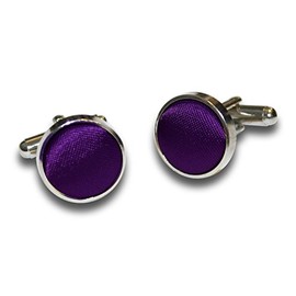 DQT Men Plain Satin Fabric Inlay Wedding Cufflinks - Purple