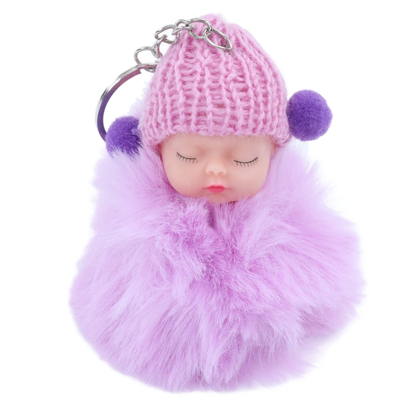 12 Pcs Sleeping Baby Pendant Key Ring Plush Fluffy Cute