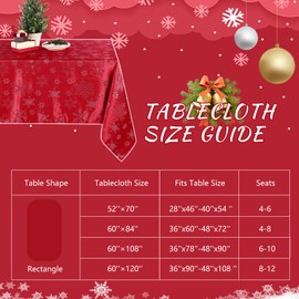 Tegeme Christmas Snowflake Tablecloth Metallic Jacquard Rectangle Tablecloth Polyester Fabric Table Cloth for Winter Holidays, Dinner, Parties(Red,52" X 70")