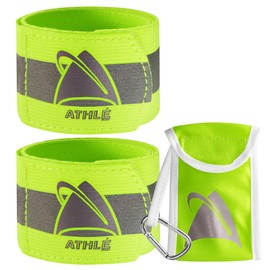 Athlé Reflective Bands 2 Pack - Adjustable 16" Neon Yellow Straps for Wrist, Arm and Ankle - High Visibility Safety Gear for Running, Jogging, Cycling and Biking - Bonus Carrying Bag