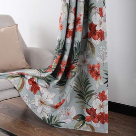 Leeva Room Darkening Curtains for Bedroom, Spring Flowers and Leaves Print Thermal Insulated Light Reducing Drapes for Dining Room, 2 Panels, 52 x 84, Green