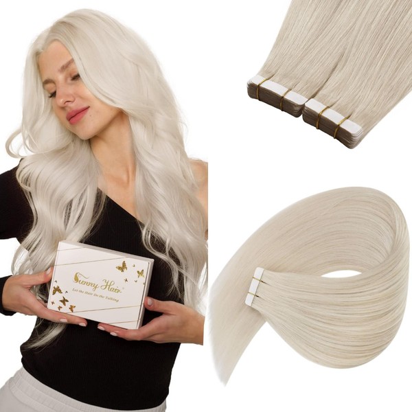 Ve Sunny Blonde Tape in Hair Extensions Human Hair Platinum Blonde Tape on Hair Extensions Human Hair Tape ins Extensions Blonde Tape Extensions Human Hair Long Straight 20pcs 50g 24inch