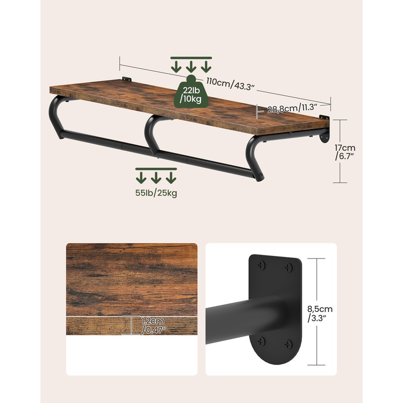 CHOEZON Wall Mounted Clothes Rack, Metal Garment Rack with Top