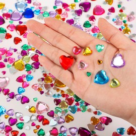 1032 Pieces Acrylic Heart Rhinestone Crystal Gems Flat Back Heart Rhinestones 18 mm/ 12 mm/ 10 mm/ 6 mm for Valentines Wedding Decoration DIY Crafts Jewelry Making(Vivid Color)