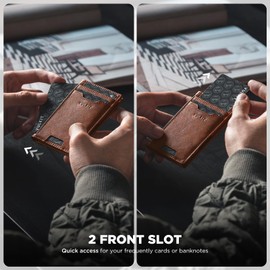 VULKIT Credit Card Holder RFID Blocking Slim Leather Front Pocket Mens Wallet Bank Card Holder Quick Access with 10 Slot and Money Band for Bills or Receipt, Palm-Size Wallet