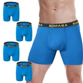 SUMABA - Calzoncillos tipo calzones de pierna larga para hombre, con bolsa que no se sube, de bambú, transpirables, Paquete de 5: azul 03 x 5, X-Large