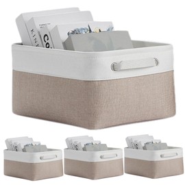 4Pcs Storage Basket 8L Large Capacity Foldable Linen Fabric Basket with Handles 12x8x6 Dustproof Closet Shelf Organizer for Cupboards Wardrobe Shelves Bathroom Storage Cubes Baskets for Organizing L