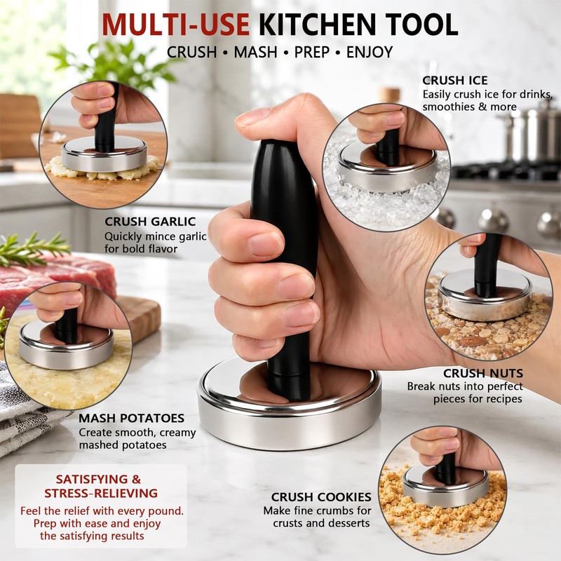 Meat Pounder Tenderizer, Solid Stainless Steel Meat Flattener & Smash