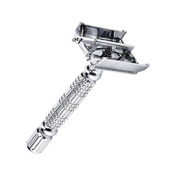 Butterfly Safety Razor - Heavy Duty Twist To Open Double Edge Safety Razor for Men; Shaving Kit with Mirrored Travel Case & 6 Stainless Steel Double Edge Blades; Top Quality Butterfly Razor Mechanism