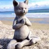Buddha Cat Statue Zen Prayer Pose Home Memorial Decor Meditation