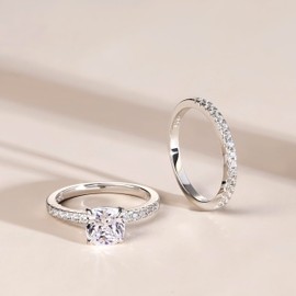 JALOKIVI 1.2CT 925 Sterling Silver Engagement Rings for Women Cushion Cut Solitaire Cubic Zirconia Wedding Promise Rings for Her Size 8