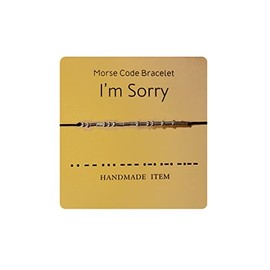 Morse Code Special Meaning Beaded Cylinder on Silk Cord Bracelets with Secret Inspirational Message Card for Women Men Jewelry Unique Gifts (i am sorry)