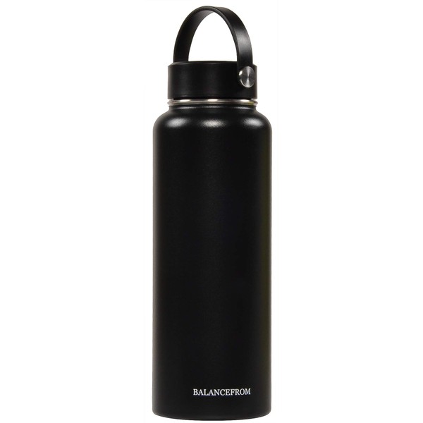 BalanceFrom Double-Wall Vacuum Insulated Stainless Steel Water Bottle, 3 Caps Included, Wide Mouth and Standard Mouth, Multiple Colors and Sizes, Black