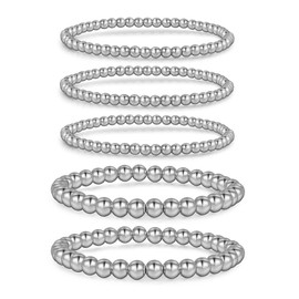 5PCS 14K Gold Plated Bracelets Set for Women Men Adjustable Hypoallergenic Stackable Stretch Bracelet Cuban Chunky Flat Link Chain Beaded Punk Gold Bracelets Jewelry Gifts for Women