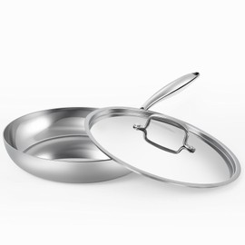 10 Inch Stainless Steel Frying Pan - 3 Ply Stainless Clad Skillet with Aluminum Core, Durable and Even Heating, Professional Cookware for Induction, All Stoves Compatiable Oven & Dishwasher Safe