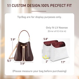 Doxo Purse Organizer Insert for Lv Neonoe BB, Lighweight & Soft DopontPaper Bucket Bag Organizer, Handbag Shaper for Luxury Bags, 2 Packs in 1 Set, White-red