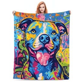 Pitbull Blanket Gifts for Women Adults Pitbull Lovers, Colorful Pit Bull Dog Themed Throw Blankets, Soft Cozy Lightweight Plush Throws for Living Room Sofa Couch Home Decor 50x60in
